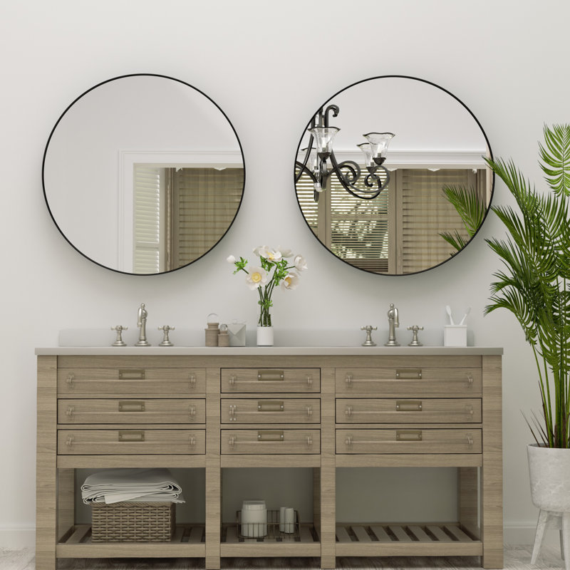 Mercer41 Alauni Round Metal Framed Wall Mounted Bathroom / Vanity ...